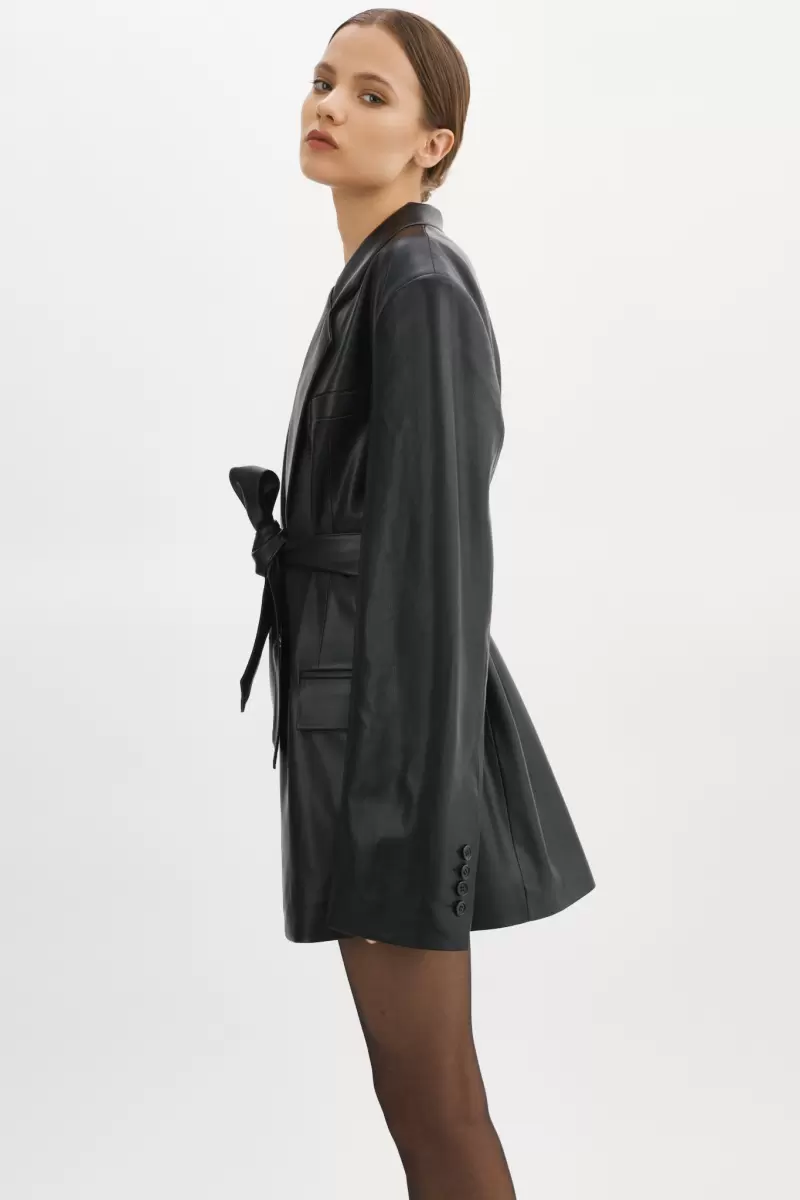 Coats & Jackets Plush Lamarque Black Women Kassandra | Faux Leather Oversized Blazer - 1