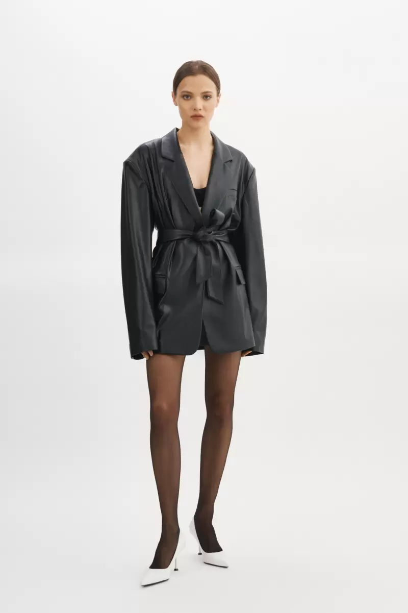 Coats & Jackets Plush Lamarque Black Women Kassandra | Faux Leather Oversized Blazer - 3