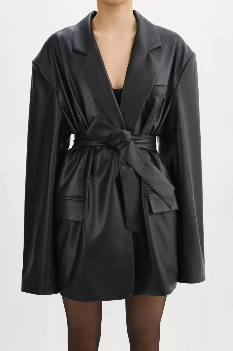Coats & Jackets Plush Lamarque Black Women Kassandra | Faux Leather Oversized Blazer - 4