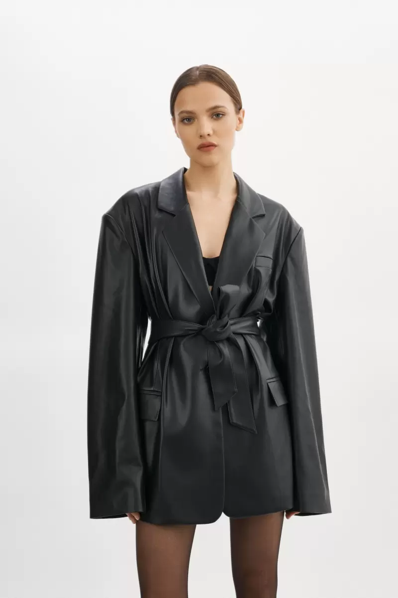 Coats & Jackets Plush Lamarque Black Women Kassandra | Faux Leather Oversized Blazer