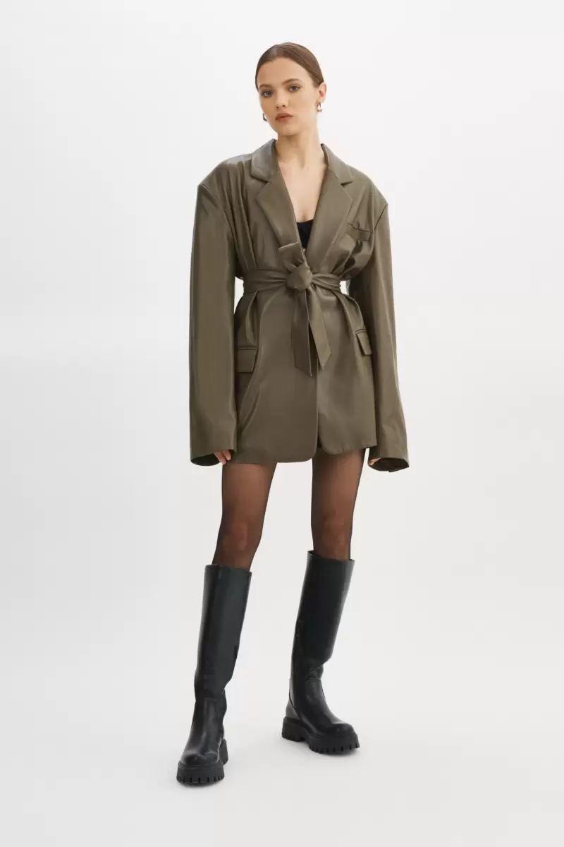 Lamarque Coats & Jackets Women Kassandra | Faux Leather Oversized Blazer Manifest Khaki - 3