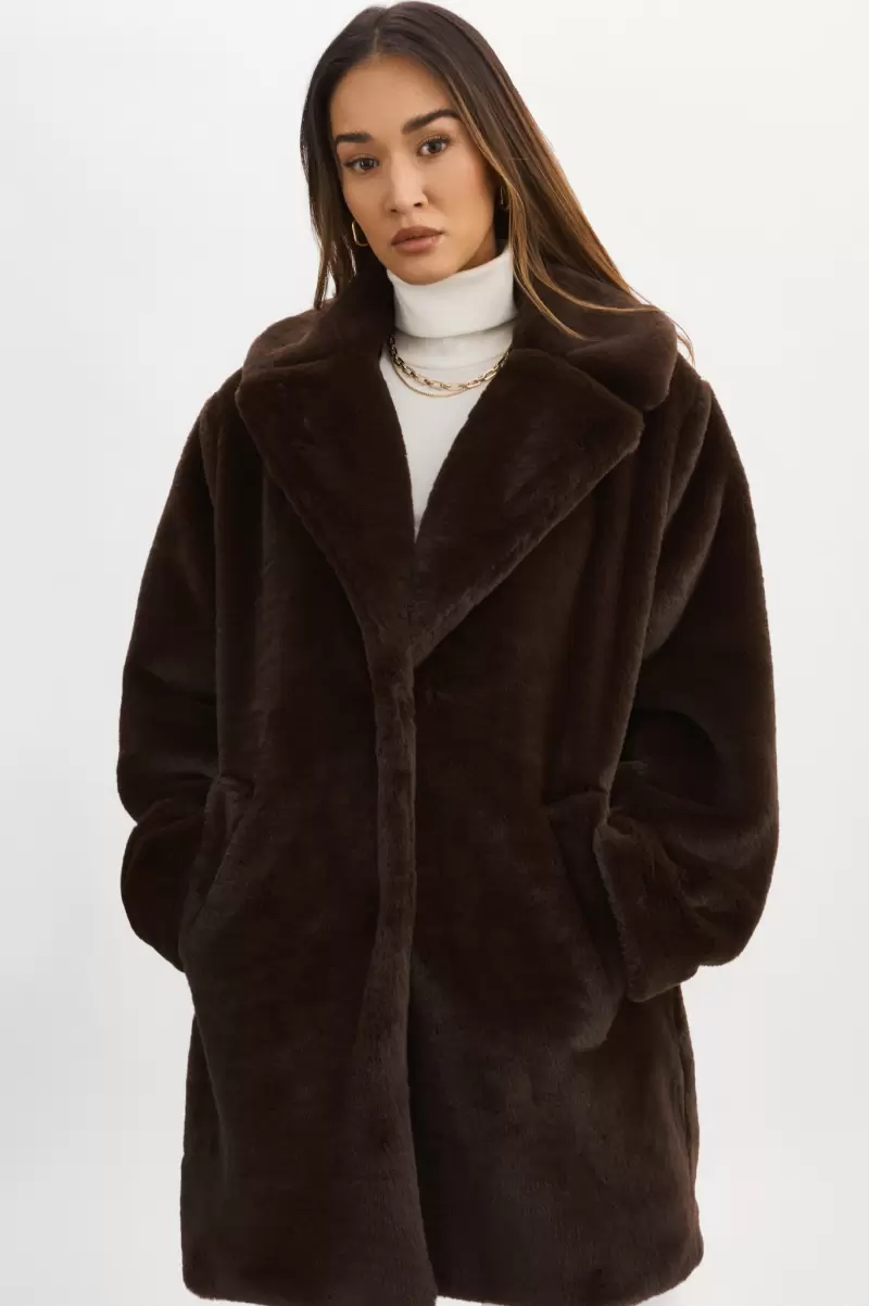 Streamlined Lamarque Bitter Chocolate Women Linnea | Faux Fur Coat Coats & Jackets - 1