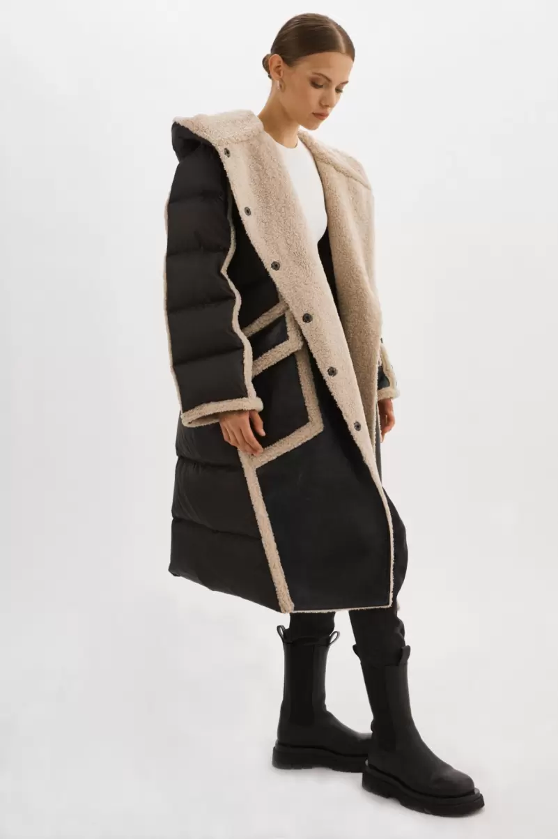Black/Ecru Coats & Jackets Lamarque Women Sale Rexana | Mixed Media Puffer Coat - 1