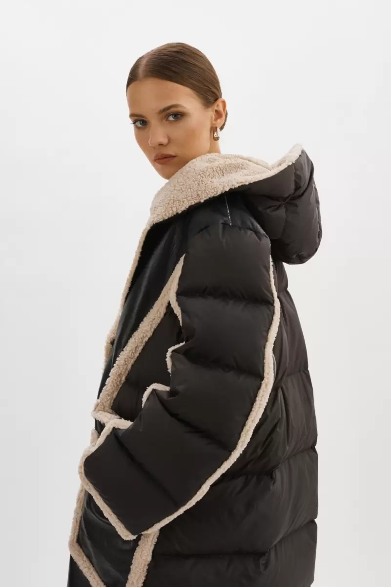 Black/Ecru Coats & Jackets Lamarque Women Sale Rexana | Mixed Media Puffer Coat - 2