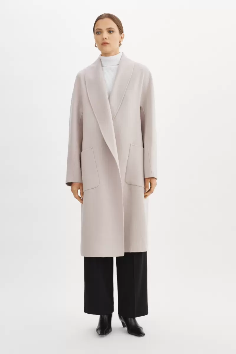 Feather Grey Coats & Jackets Lamarque Stylish Women Thara | Shawl Collar Wool Coat - 1