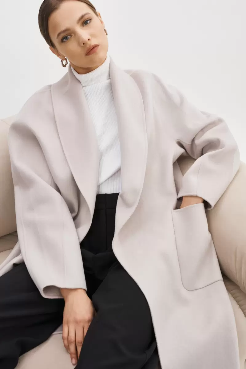 Feather Grey Coats & Jackets Lamarque Stylish Women Thara | Shawl Collar Wool Coat - 2