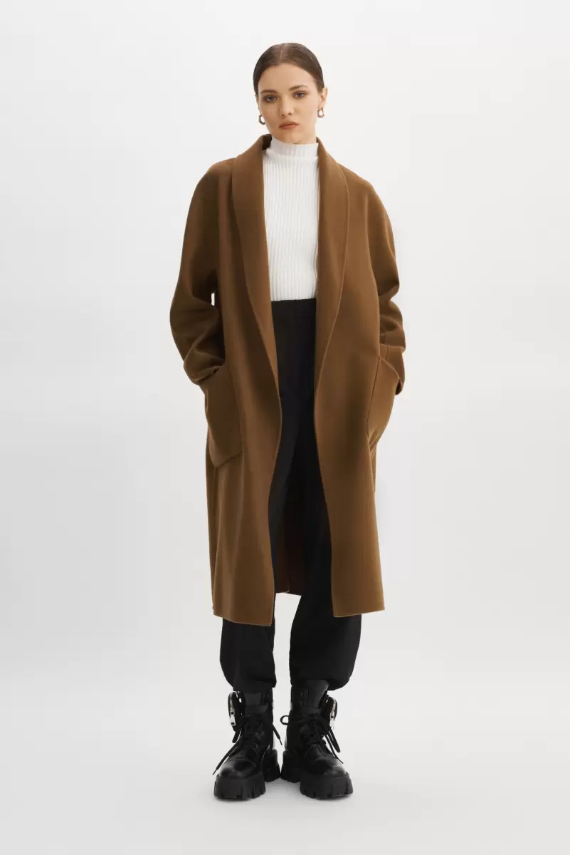 Milk Chocolate Women Coats & Jackets Redefine Lamarque Thara | Shawl Collar Wool Coat - 1