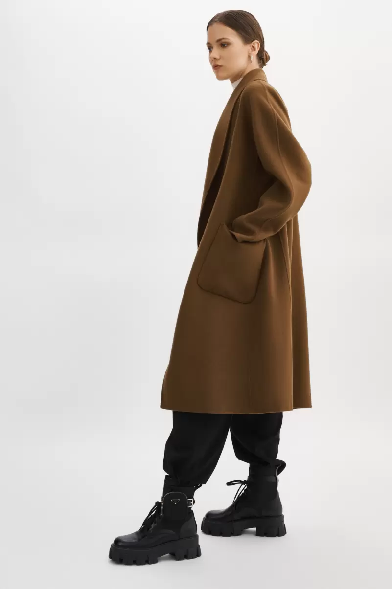 Milk Chocolate Women Coats & Jackets Redefine Lamarque Thara | Shawl Collar Wool Coat - 2
