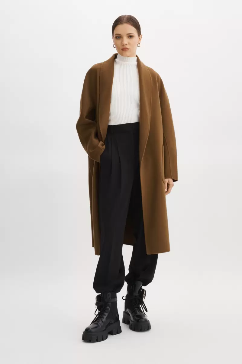 Milk Chocolate Women Coats & Jackets Redefine Lamarque Thara | Shawl Collar Wool Coat