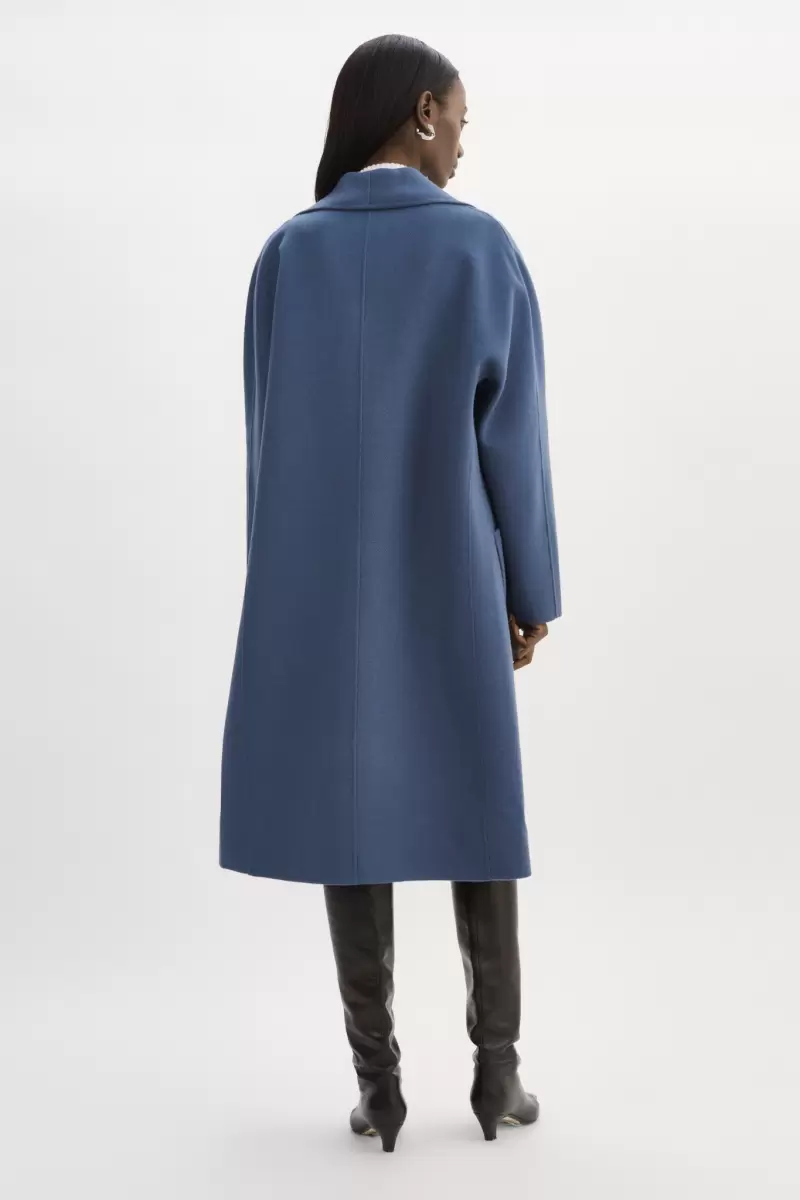 Coats & Jackets Smoked Blue High Quality Lamarque Thara | Shawl Collar Wool Coat Women - 2