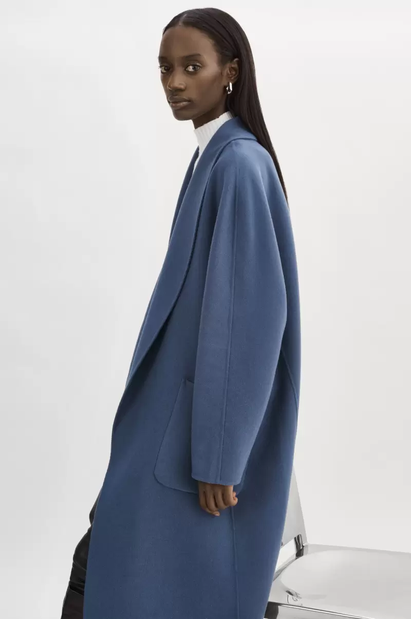 Coats & Jackets Smoked Blue High Quality Lamarque Thara | Shawl Collar Wool Coat Women - 3