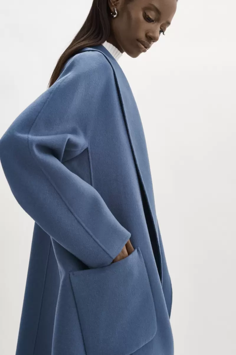 Coats & Jackets Smoked Blue High Quality Lamarque Thara | Shawl Collar Wool Coat Women - 4