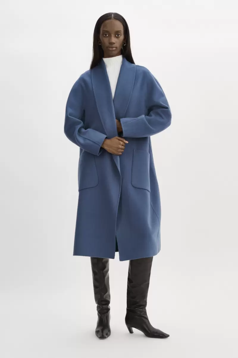 Coats & Jackets Smoked Blue High Quality Lamarque Thara | Shawl Collar Wool Coat Women