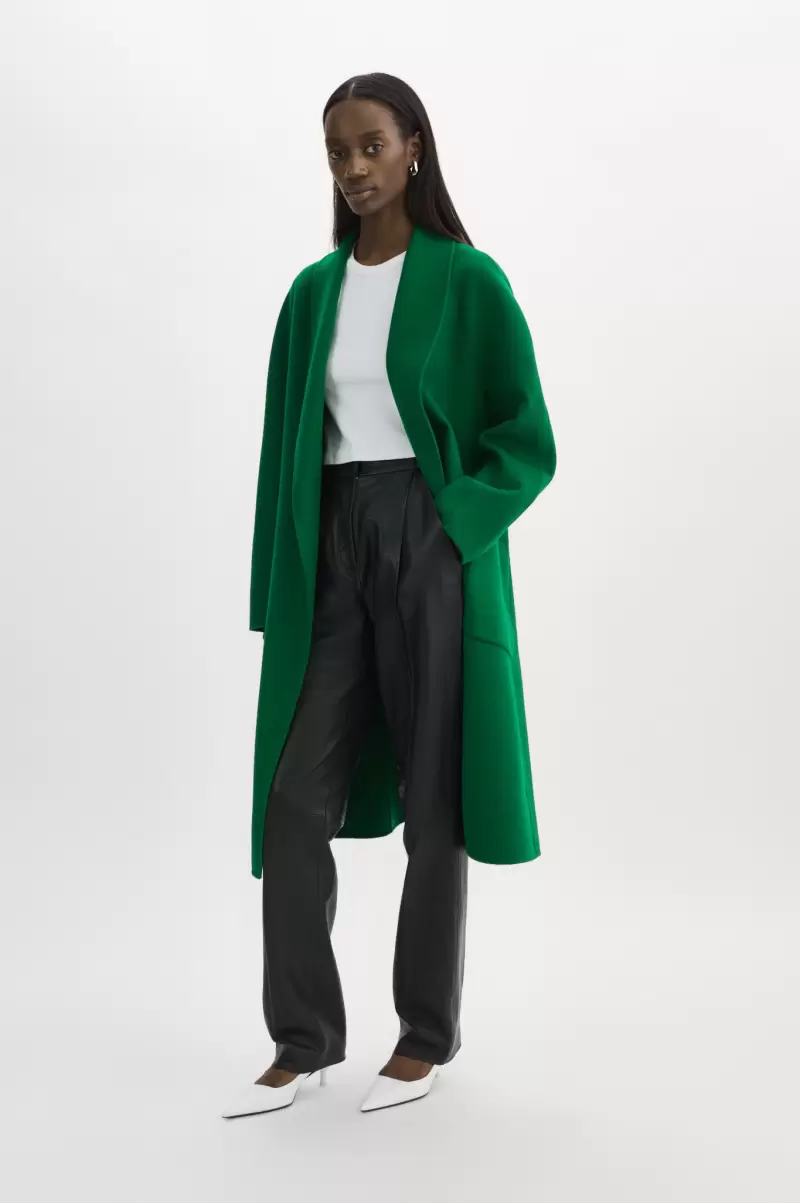 Promo Thara | Shawl Collar Wool Coat Women Lamarque Vibrant Green Coats & Jackets