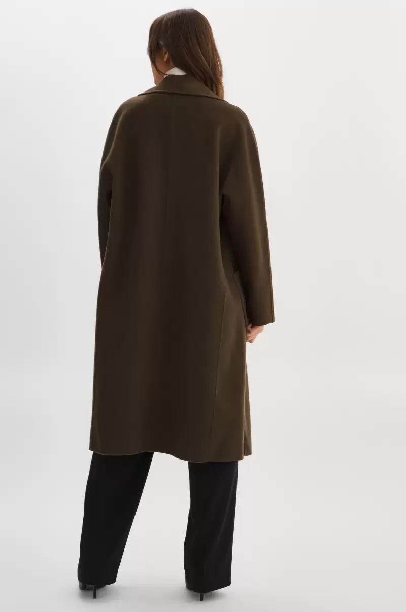 Women Lamarque Coats & Jackets Dusty Olive Thara | Shawl Collar Wool Coat Reliable - 1