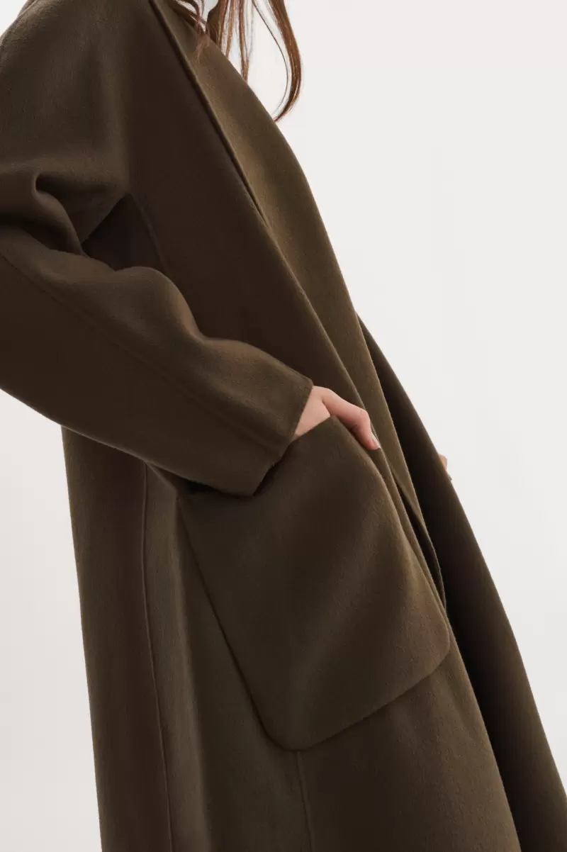 Women Lamarque Coats & Jackets Dusty Olive Thara | Shawl Collar Wool Coat Reliable - 2