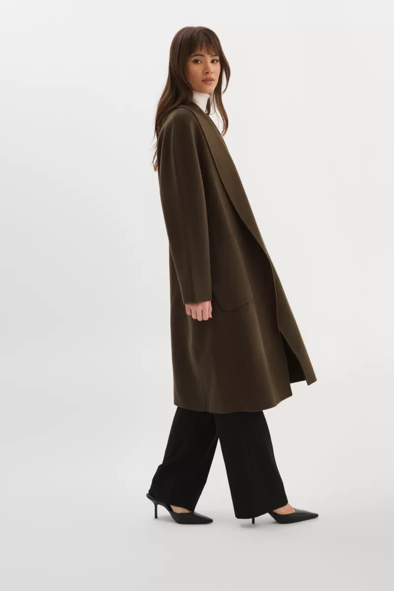 Women Lamarque Coats & Jackets Dusty Olive Thara | Shawl Collar Wool Coat Reliable - 3