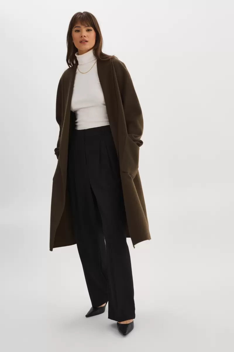 Women Lamarque Coats & Jackets Dusty Olive Thara | Shawl Collar Wool Coat Reliable