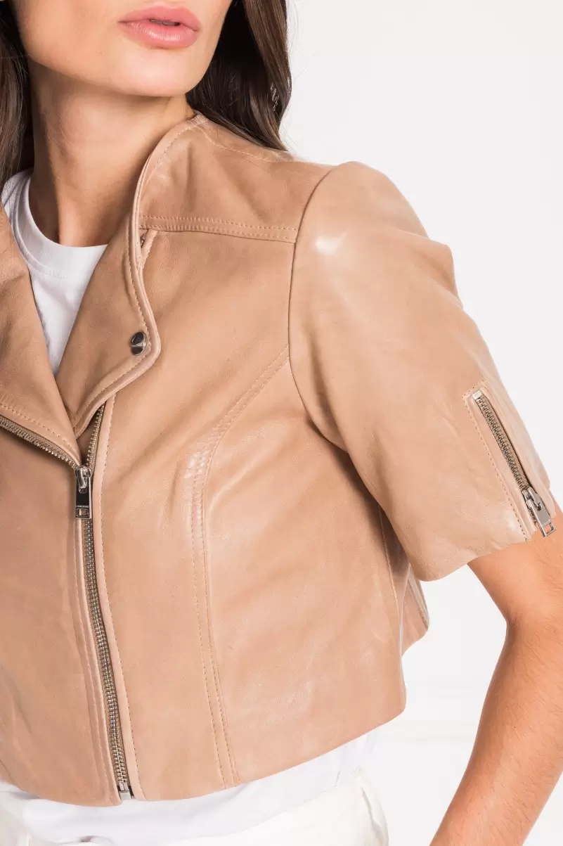 Coats & Jackets Kirsi | Cropped Biker Jacket Certified Women Camel Lamarque - 3