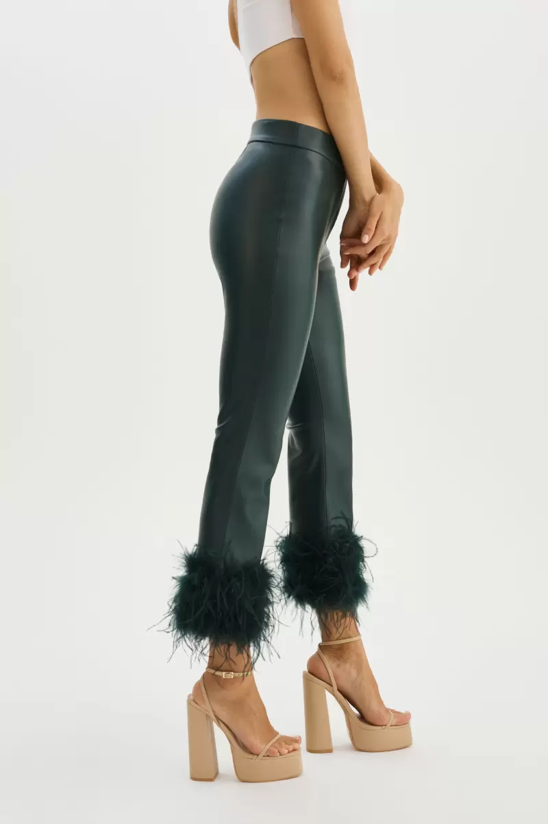 Dark Jade Lamarque Pants Women Pagetta | Feather Trimmed Trousers Sale - 1