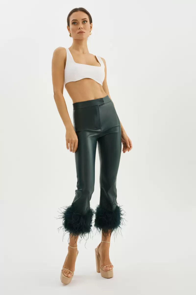 Dark Jade Lamarque Pants Women Pagetta | Feather Trimmed Trousers Sale - 4