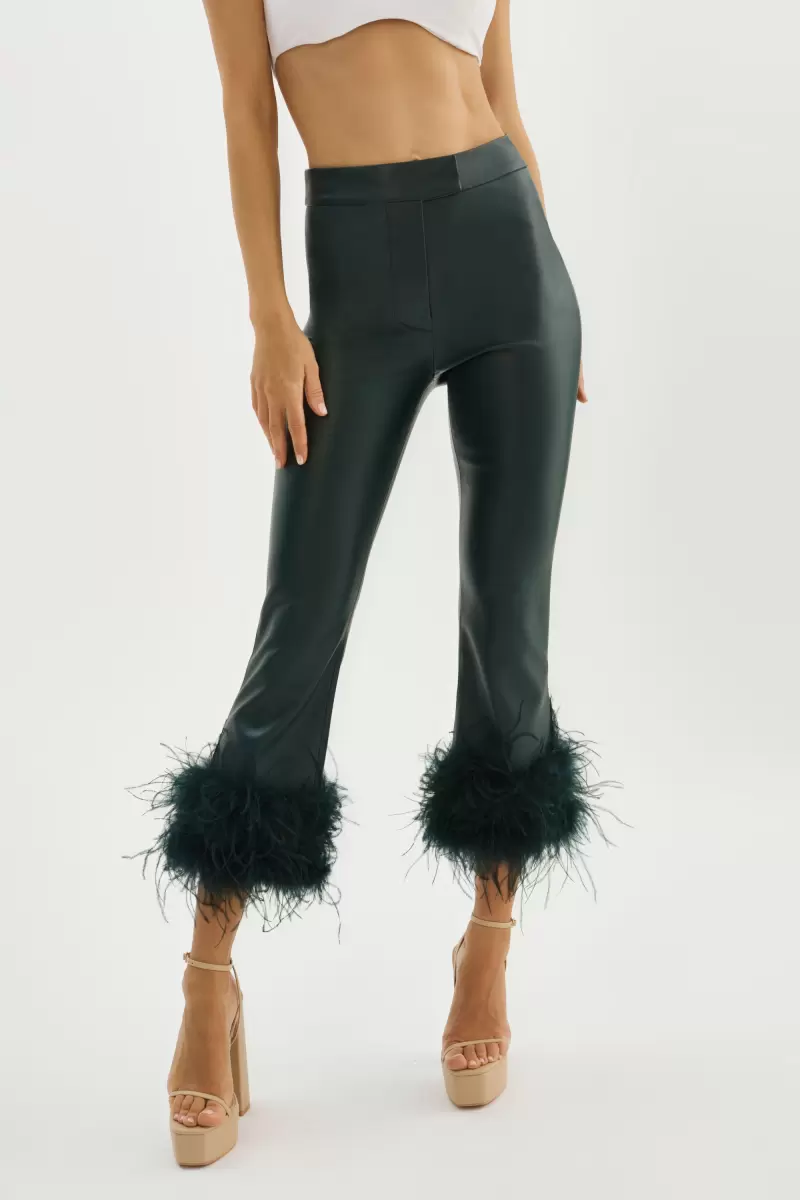 Dark Jade Lamarque Pants Women Pagetta | Feather Trimmed Trousers Sale