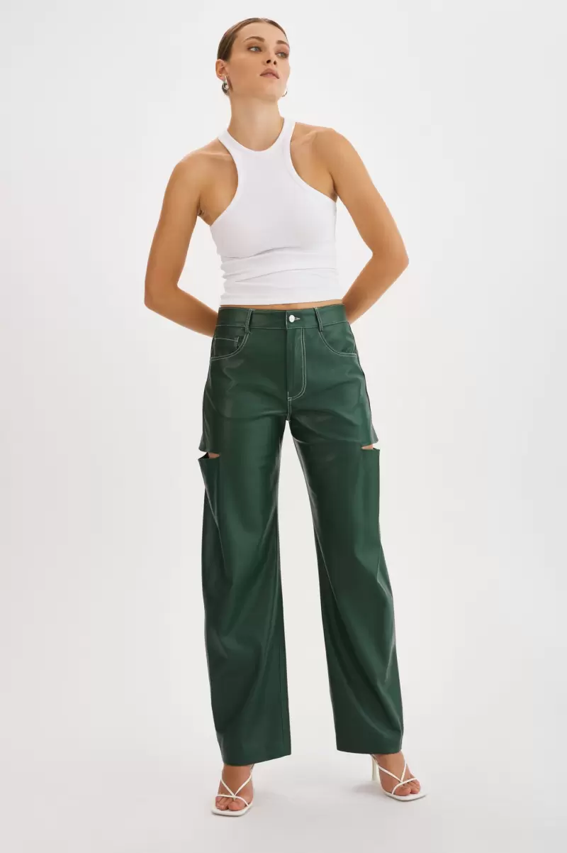 Alpine Green Pants Faleen | Faux Leather Loose Pants Uncompromising Women Lamarque - 1
