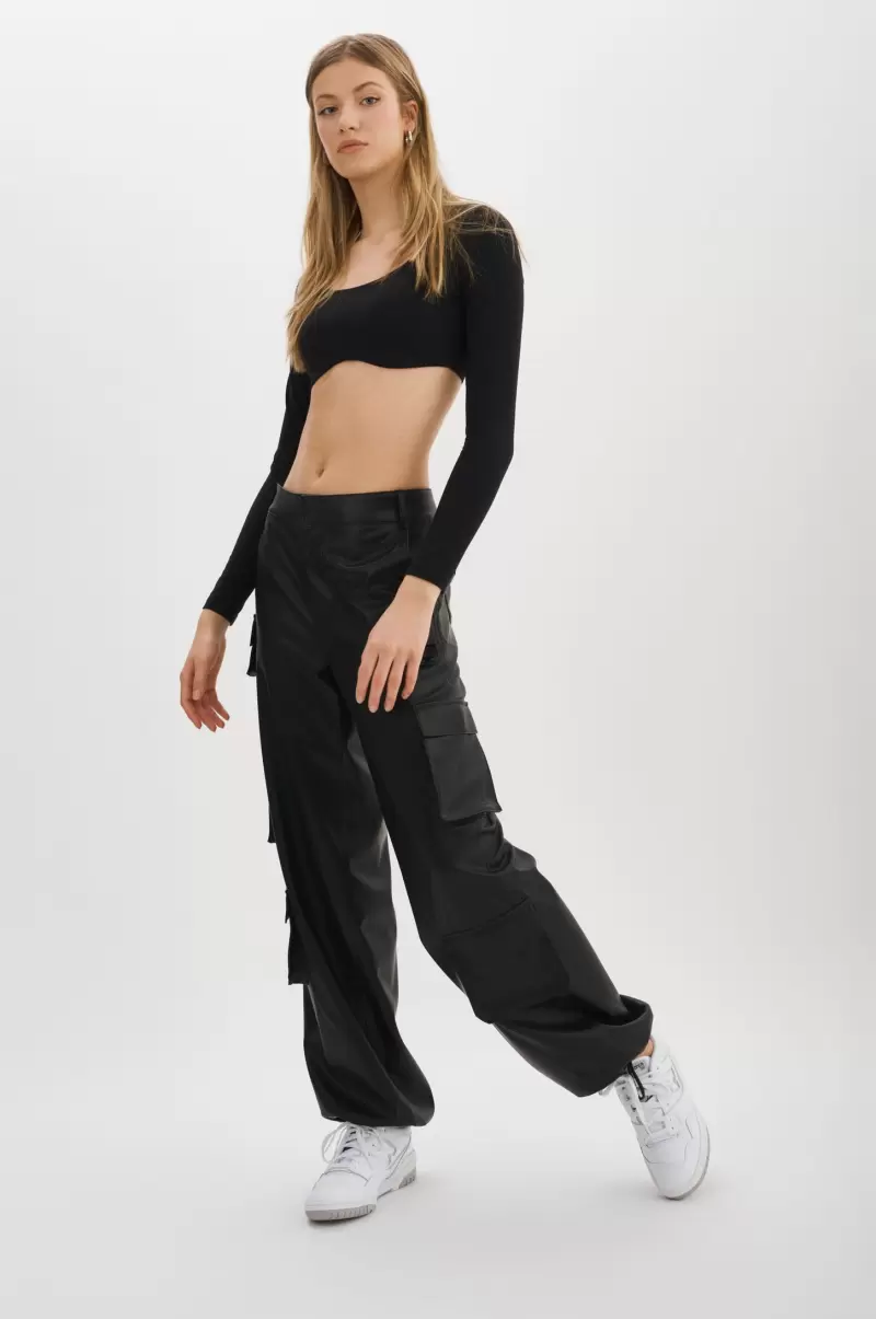 Women Black Exclusive Pants Lamarque Bobbi | Faux Leather Cargo Pants - 1