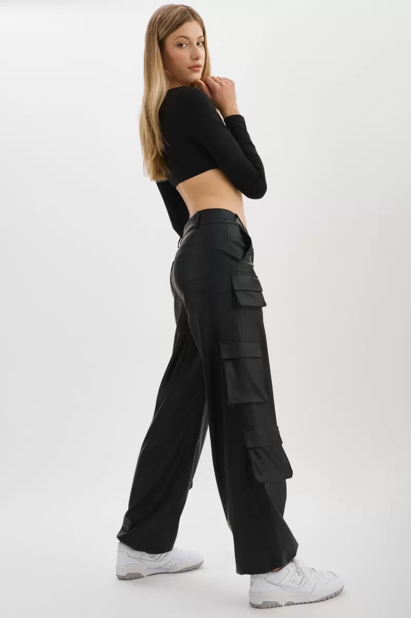 Women Black Exclusive Pants Lamarque Bobbi | Faux Leather Cargo Pants - 4