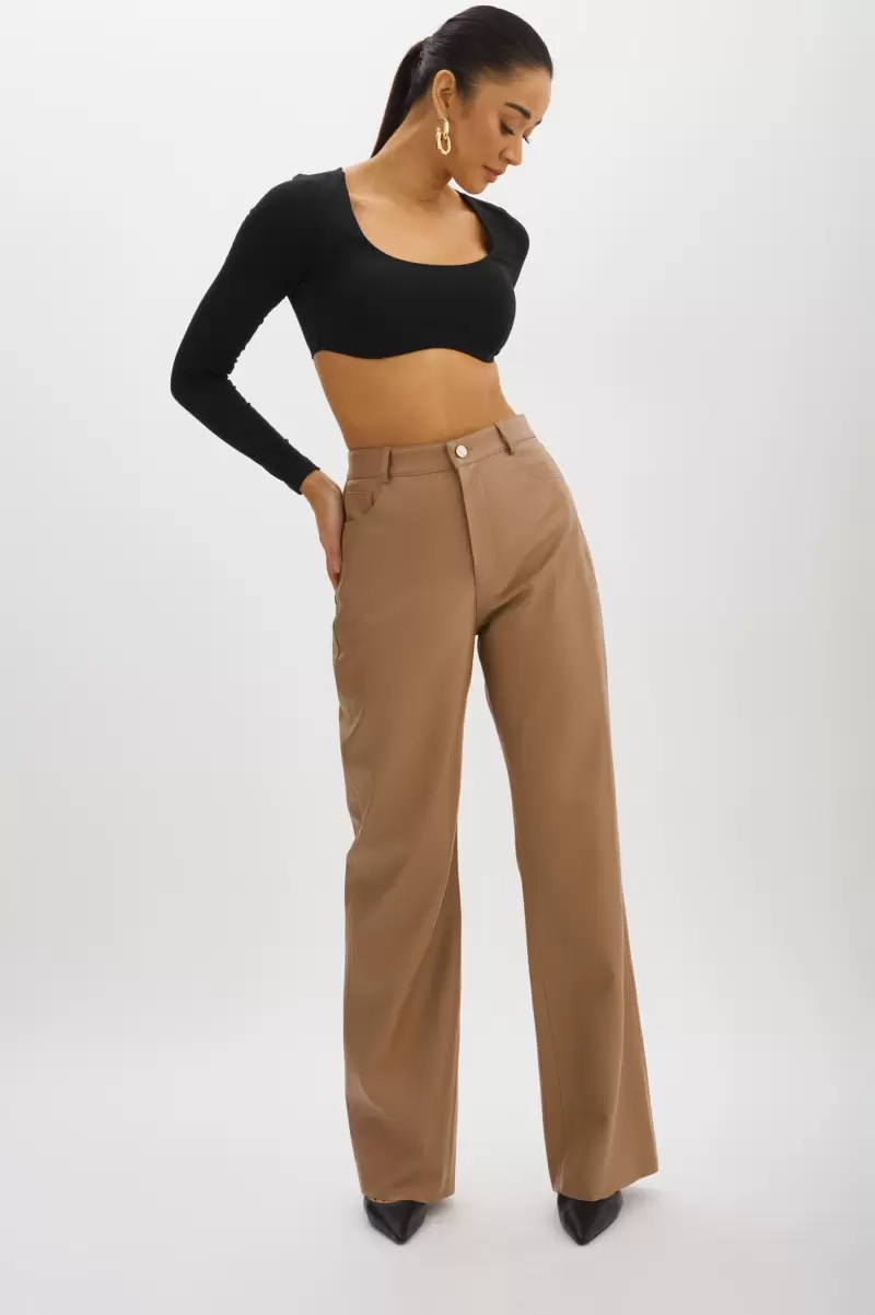 Women Mocha Lamarque Tavi | Faux Leather Pants Unique Pants - 1