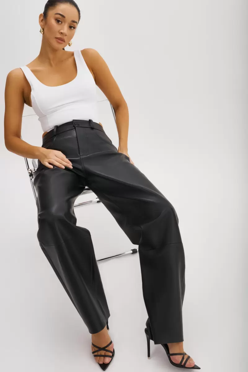 Rida | Relaxed Leather Pants Black Lamarque Pants Women Affordable - 4