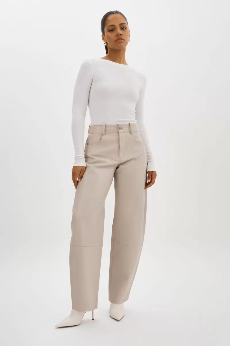 Rida | Relaxed Leather Pants Affordable Pants Oat Women Lamarque - 1