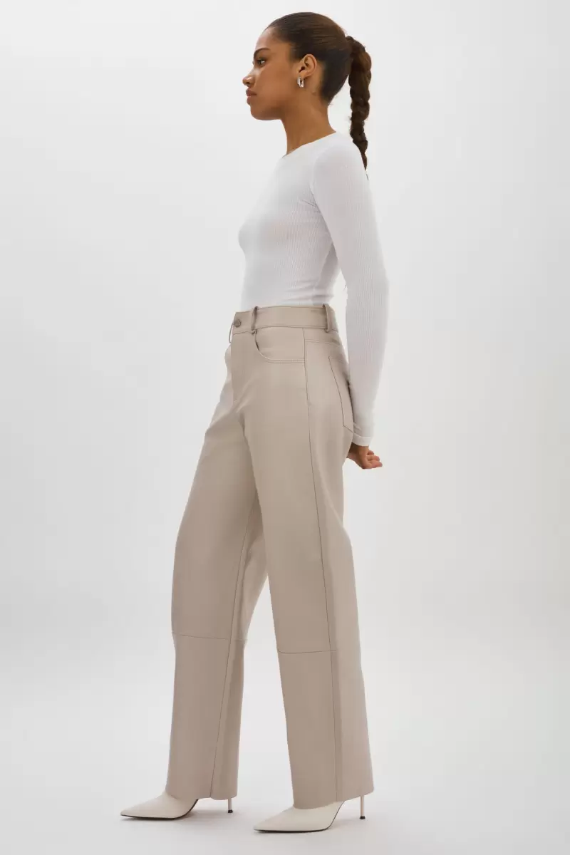 Rida | Relaxed Leather Pants Affordable Pants Oat Women Lamarque - 2