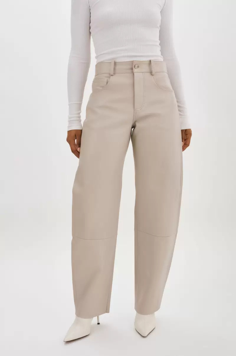 Rida | Relaxed Leather Pants Affordable Pants Oat Women Lamarque