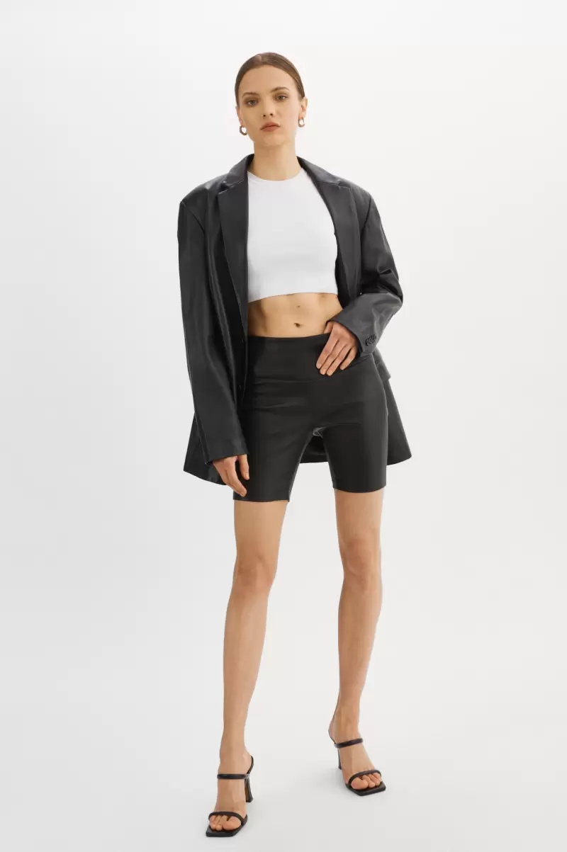 Cheap Dari | Leather Biker Shorts Pants Black Women Lamarque - 2