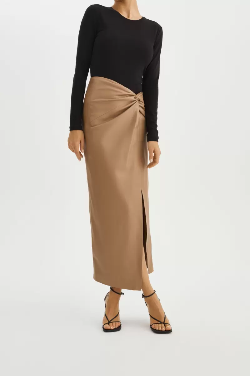 Women Skirts Unleash Lamarque Mocha Eileen | Faux Leather  Maxi Skirt - 2