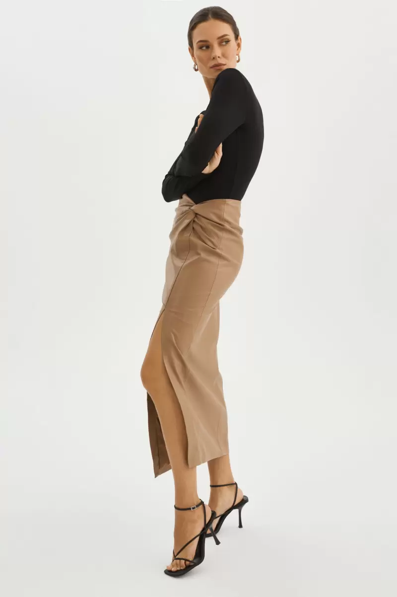 Women Skirts Unleash Lamarque Mocha Eileen | Faux Leather  Maxi Skirt - 3