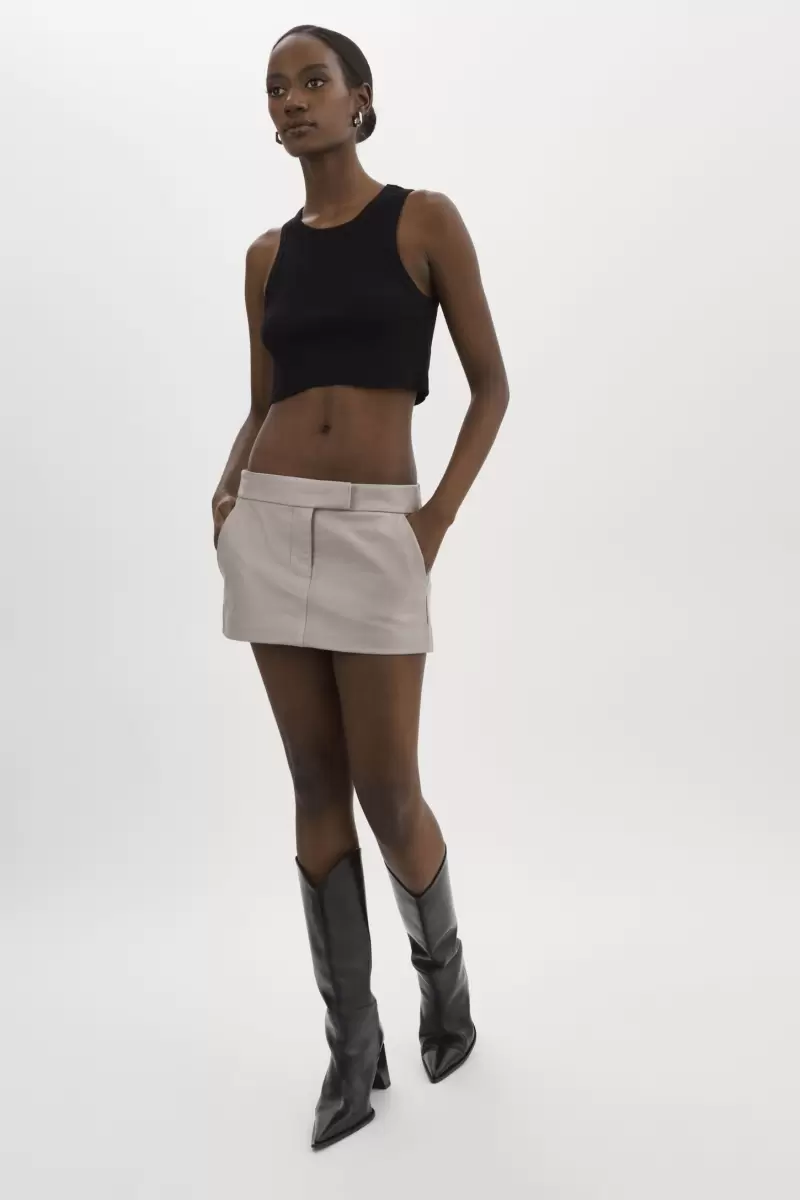 Inaya | Leather Micro Mini Skirt Lamarque Vintage Women Ash Grey Skirts - 1
