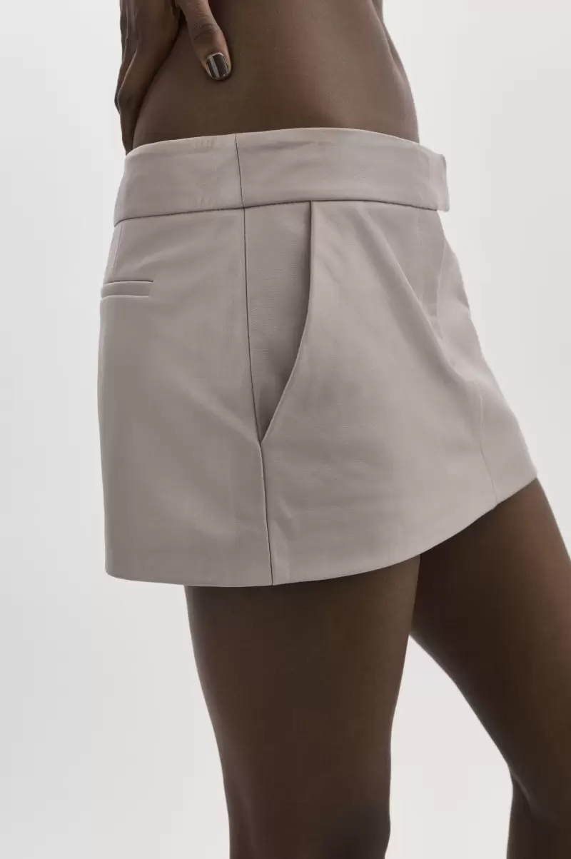 Inaya | Leather Micro Mini Skirt Lamarque Vintage Women Ash Grey Skirts - 2