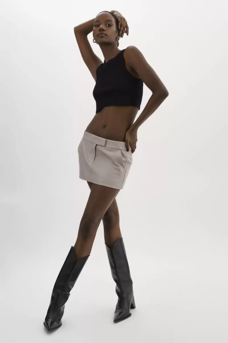 Inaya | Leather Micro Mini Skirt Lamarque Vintage Women Ash Grey Skirts - 3