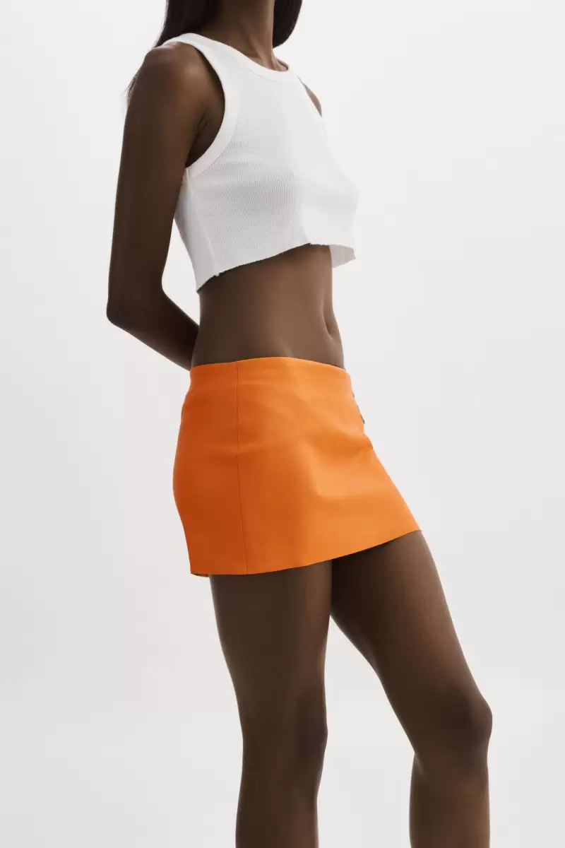 Skirts Women Brissa | Leather Micro Mini Skirt Lamarque Tangerine Functional - 3