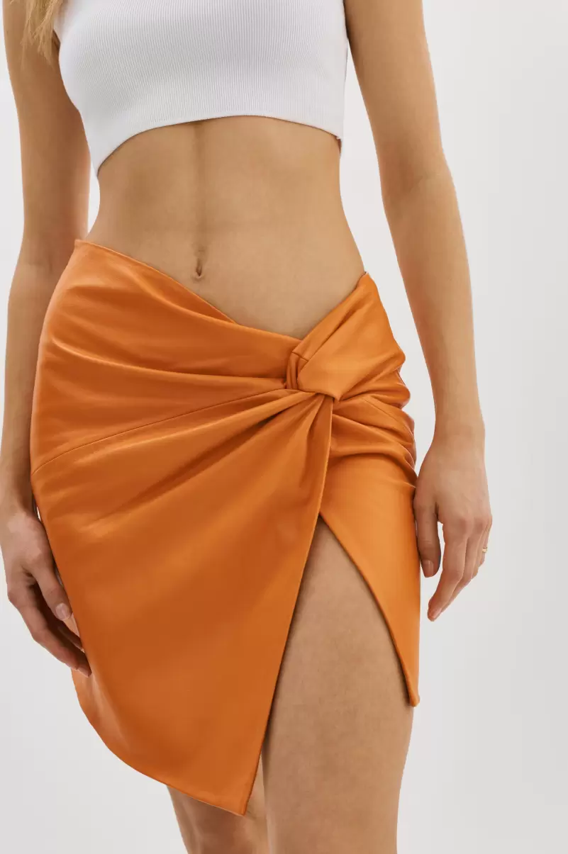 Trisha | Leather Mini Sarong Skirt Women Streamline Tangerine Lamarque Skirts - 2
