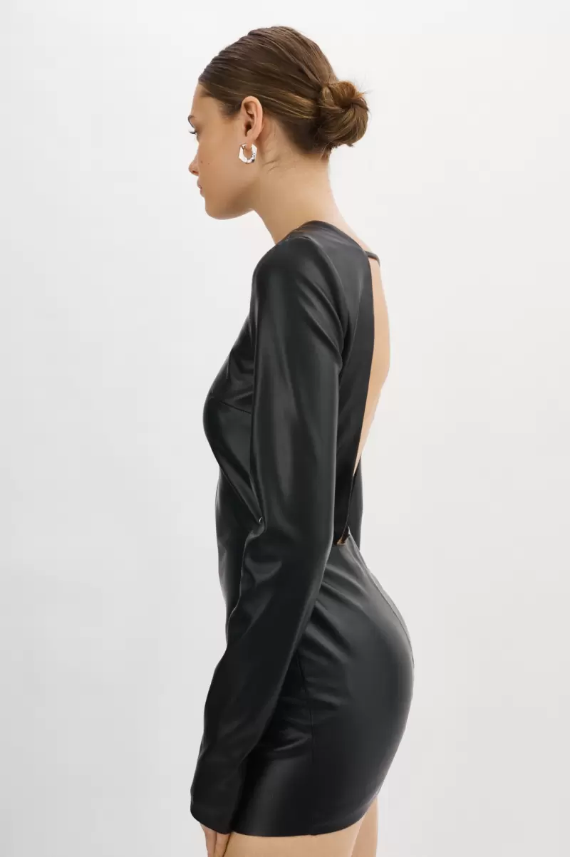 Women Enrich Dresses Black Lamarque Julie | Faux Leather Mini Dress - 1
