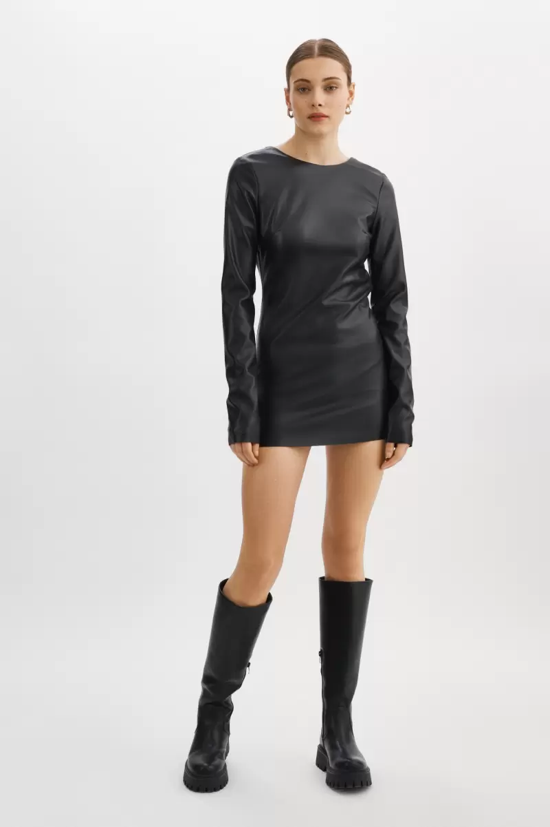 Women Enrich Dresses Black Lamarque Julie | Faux Leather Mini Dress - 2