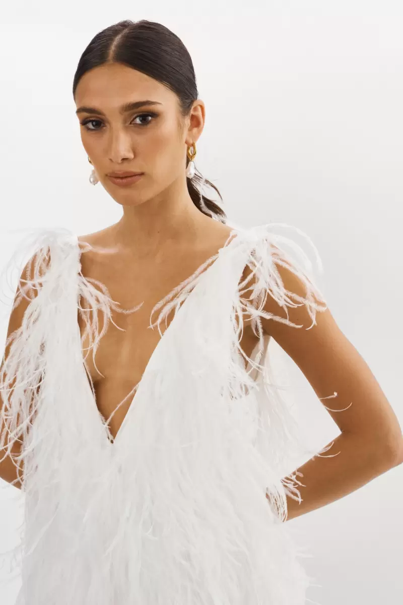 Dresses Store Lamarque White Alena | Feather Dress Women - 3