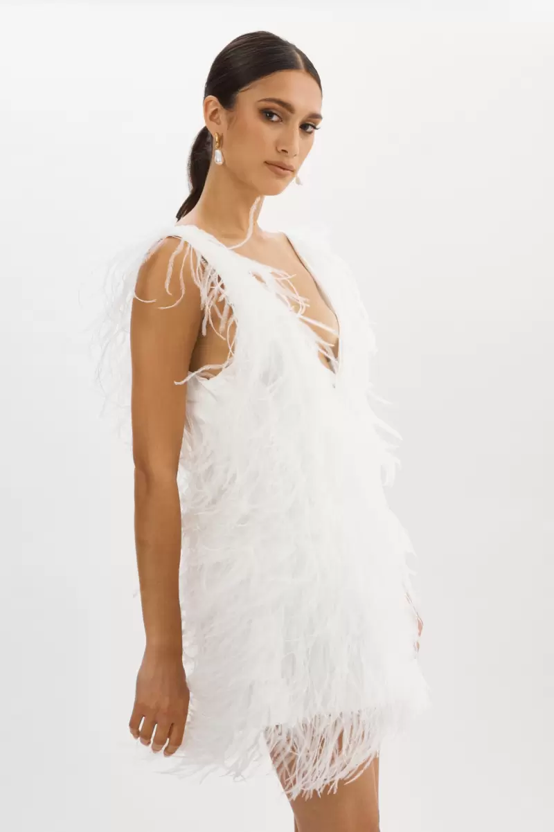Dresses Store Lamarque White Alena | Feather Dress Women - 4