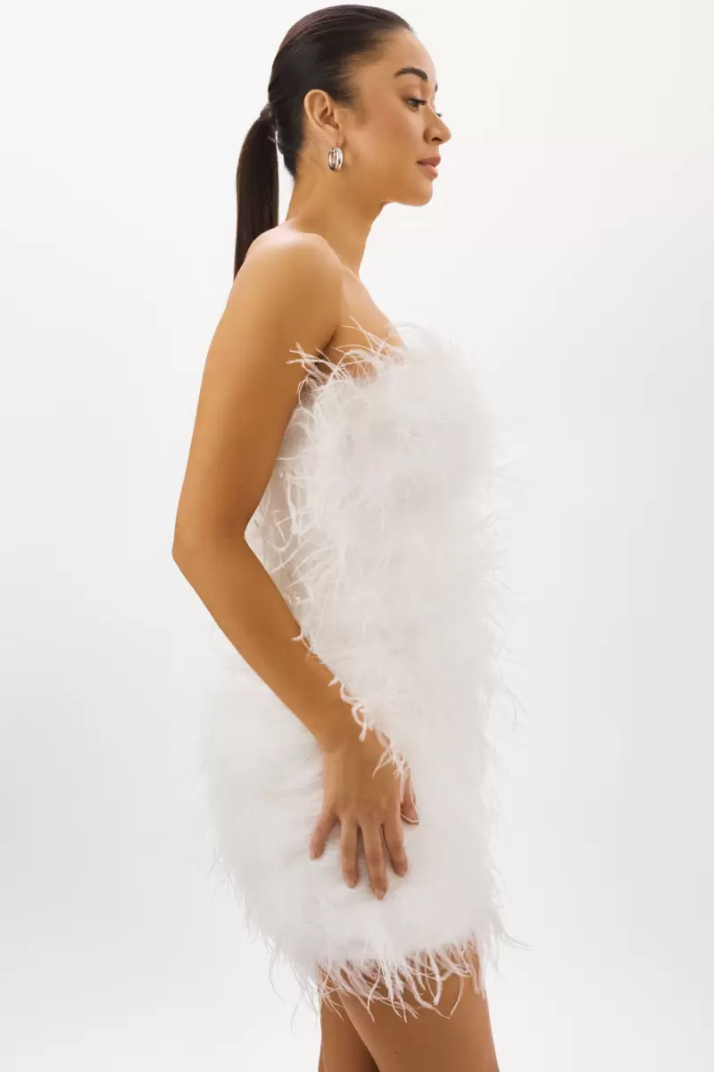 White Triana | Feather Dress Robust Dresses Lamarque Women - 4