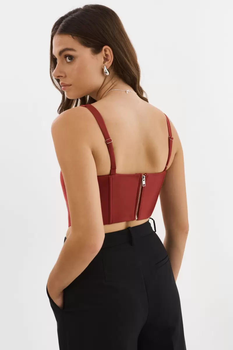 Ruby Red Inviting Women Lamarque Tabia | Leather Corset Top Tops - 3