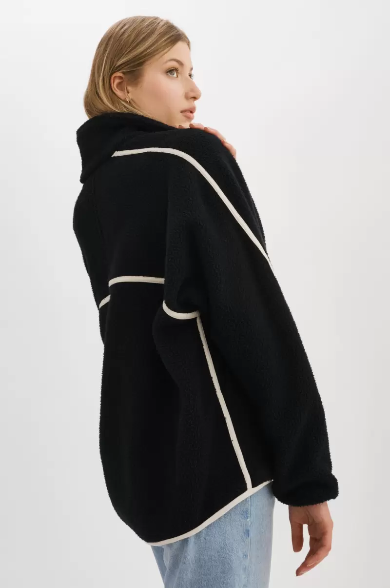 Black/Ivory Women Helsa | Polar Fleece Pullover Discounted Tops Lamarque - 4