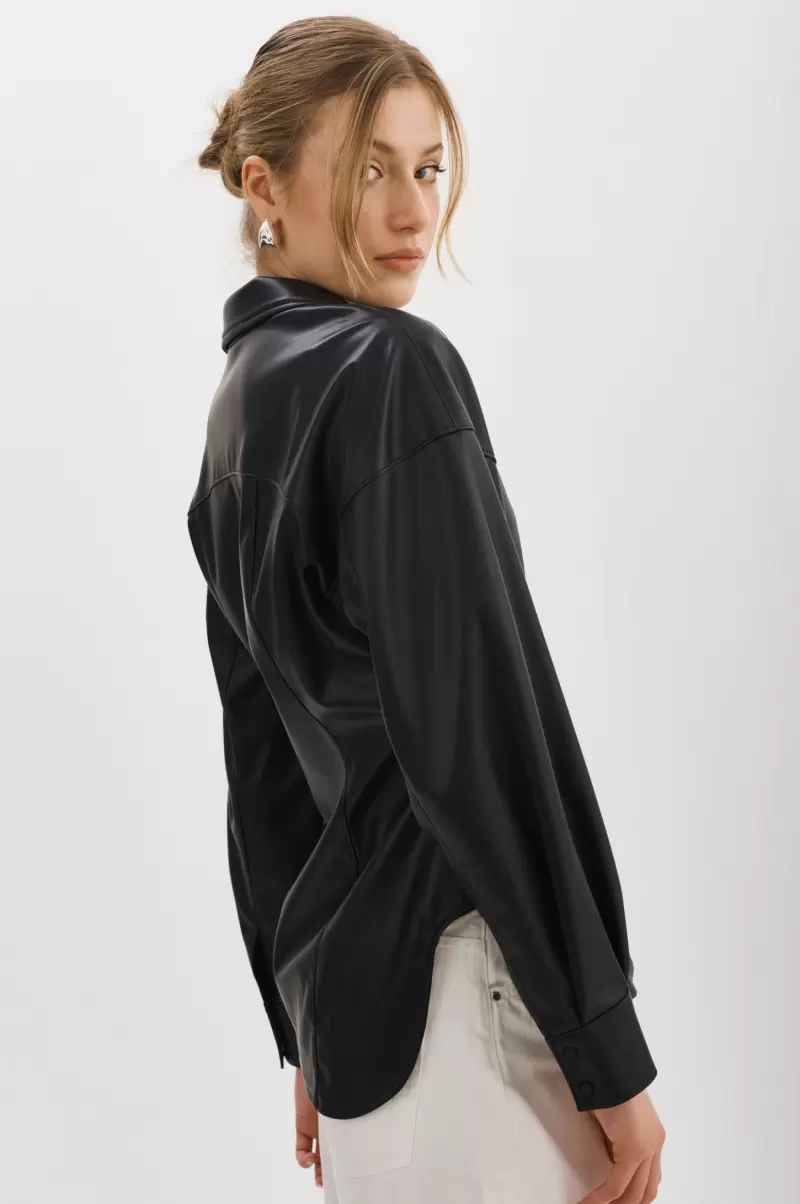 Wholesome Tops Lamarque Black Skylar | Faux Leather Shirt Women - 1